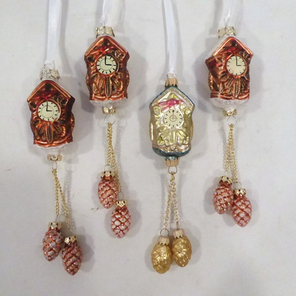 NEW 7.5” CUCKOO CLOCK GERMAN GLASS CHRISTMAS LOT OF 4